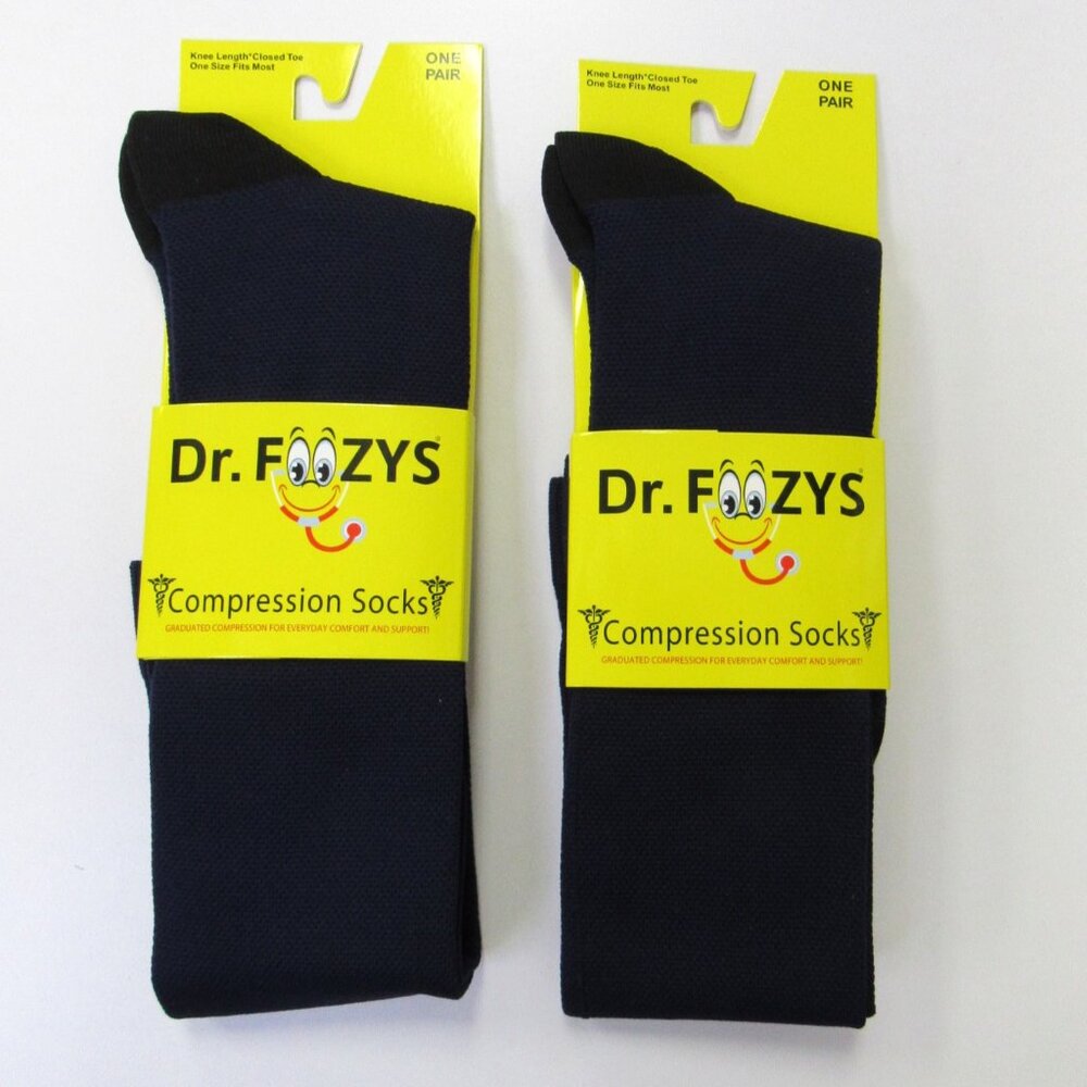 2 Pairs Foozys Dark Navy Blue Compression Knee Socks Unisex Men Women